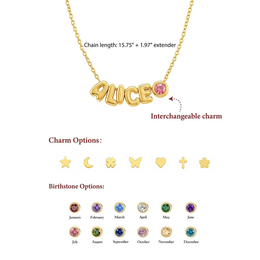 Custom Cute Letter Necklace for Kids with Birthstone or Charm - Glaxias
