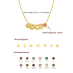 Custom Cute Letter Necklace for Kids with Birthstone or Charm - Glaxias