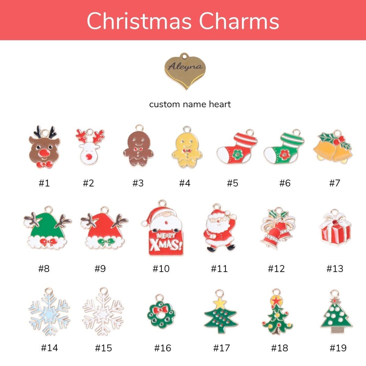Custom Name Christmas Bracelet Santa Holiday Charms for Children - Glaxias