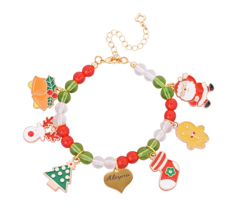 Custom Name Christmas Bracelet Santa Holiday Charms for Children - Glaxias