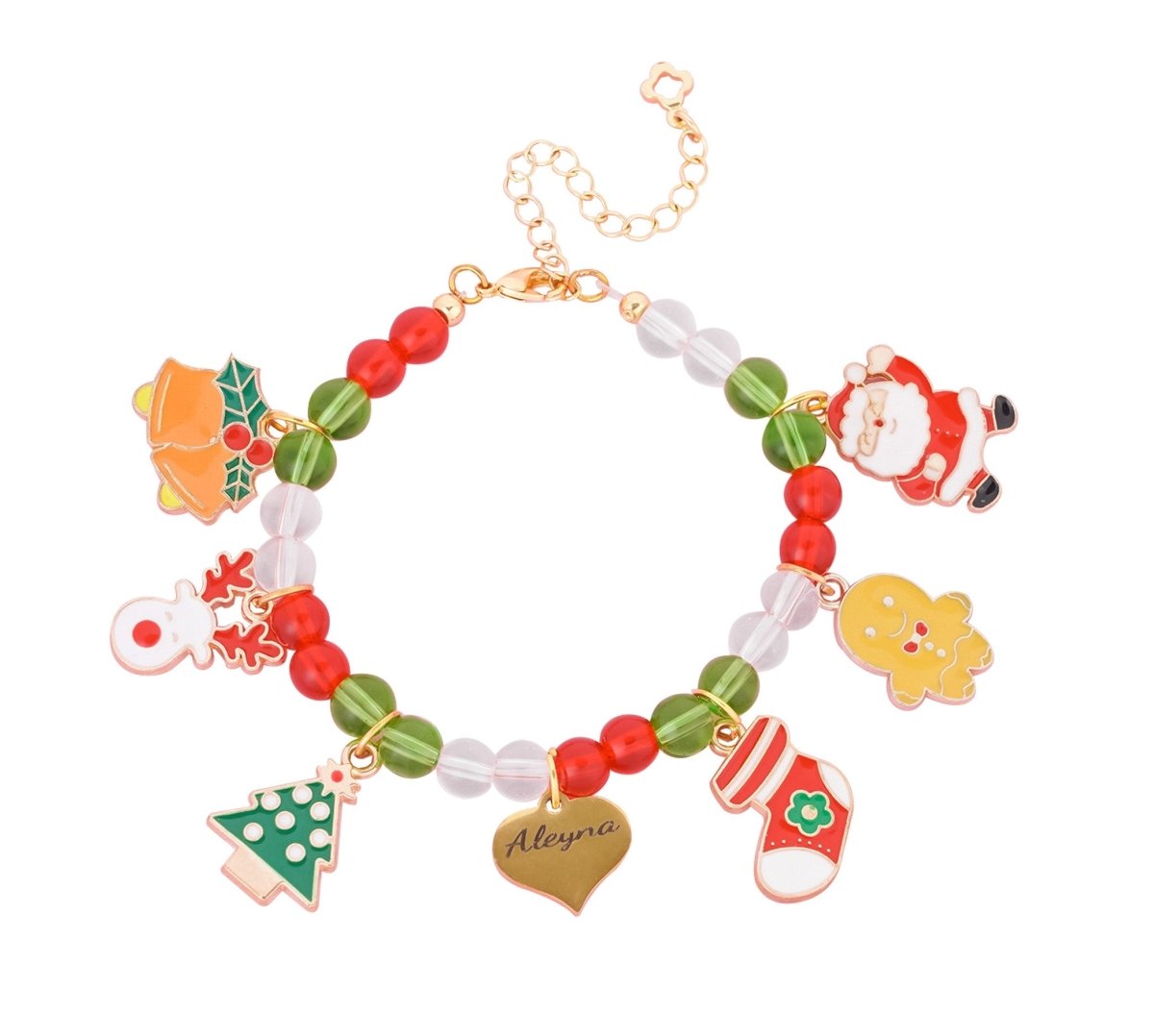 Custom Name Christmas Bracelet Santa Holiday Charms for Children - Glaxias