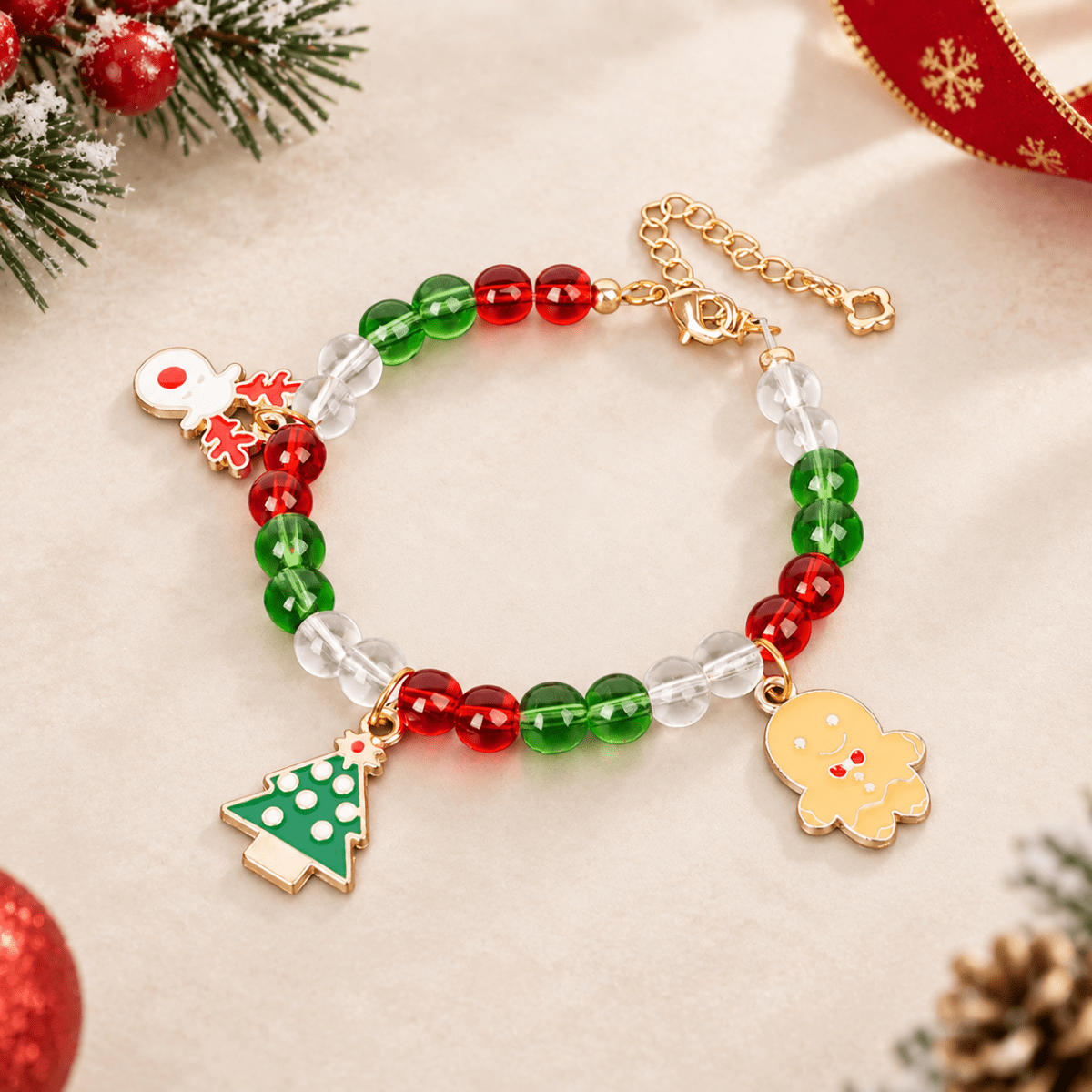 Custom Name Christmas Bracelet Santa Holiday Charms for Children - Glaxias