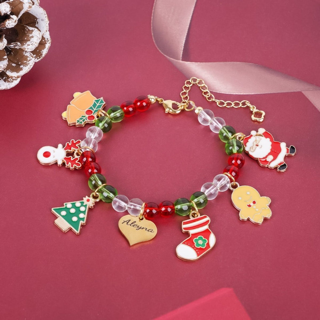Custom Name Christmas Bracelet Santa Holiday Charms for Children - Glaxias