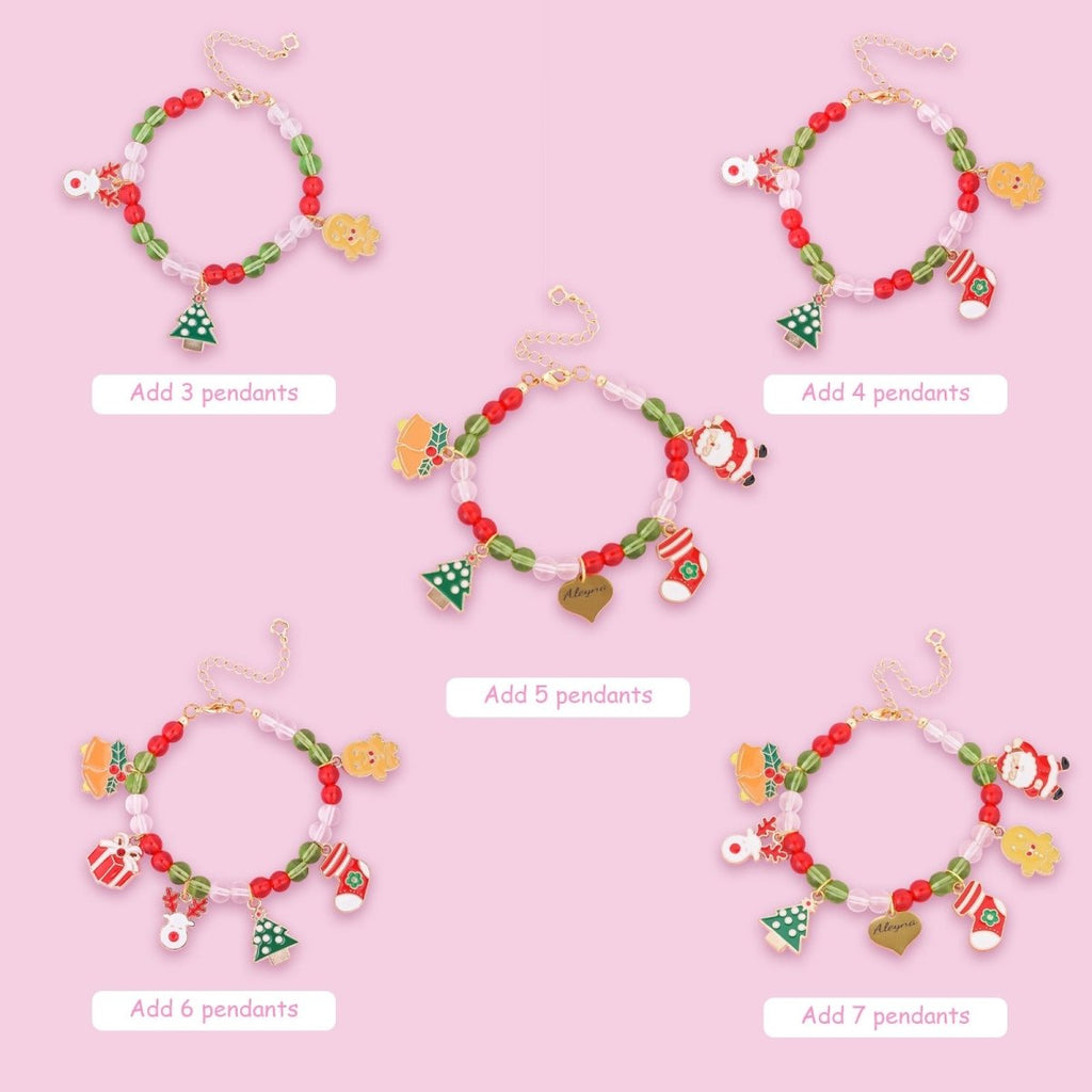 Custom Name Christmas Bracelet Santa Holiday Charms for Children - Glaxias