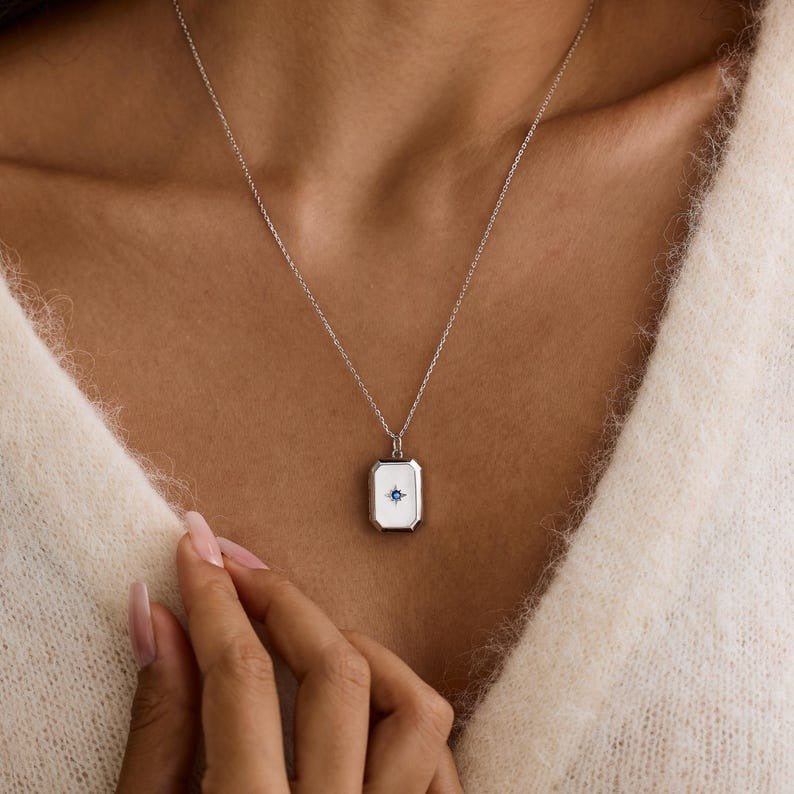Custom Photo Locket Necklace with Birthstone - Glaxias