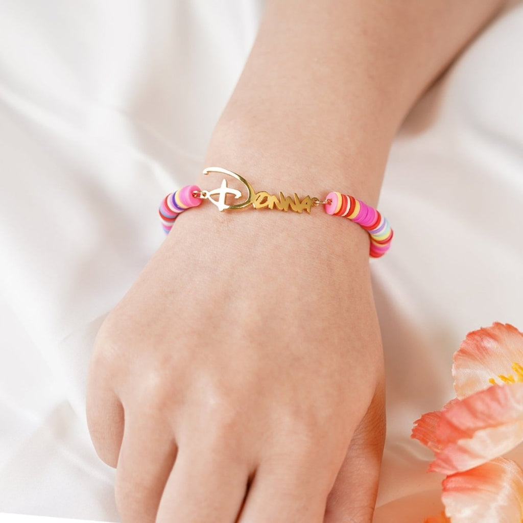 Customized Children's Name Colored Clay Bracelet - Glaxias