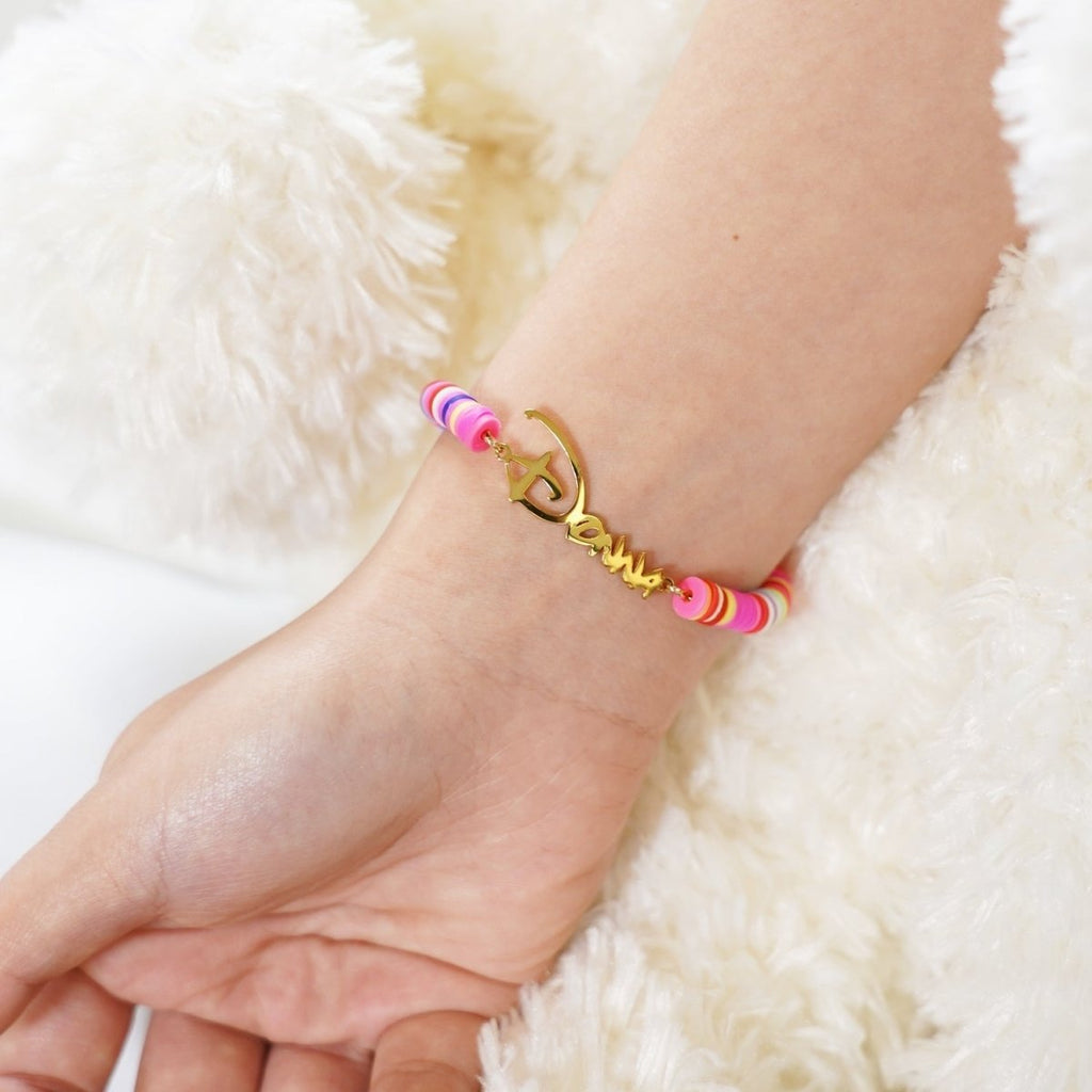 Customized Children's Name Colored Clay Bracelet - Glaxias
