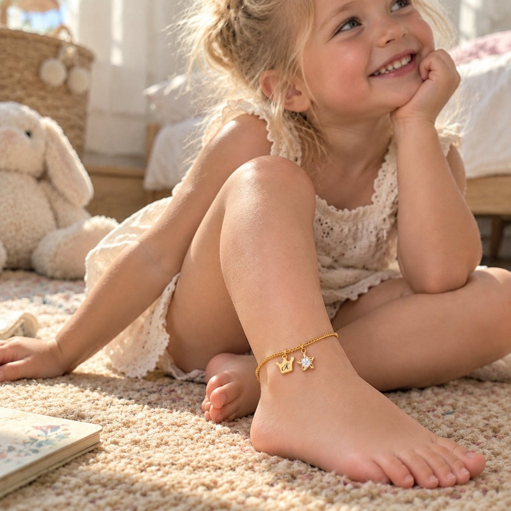 Customized Initial Golden Charms Ankle Bracelet - Glaxias