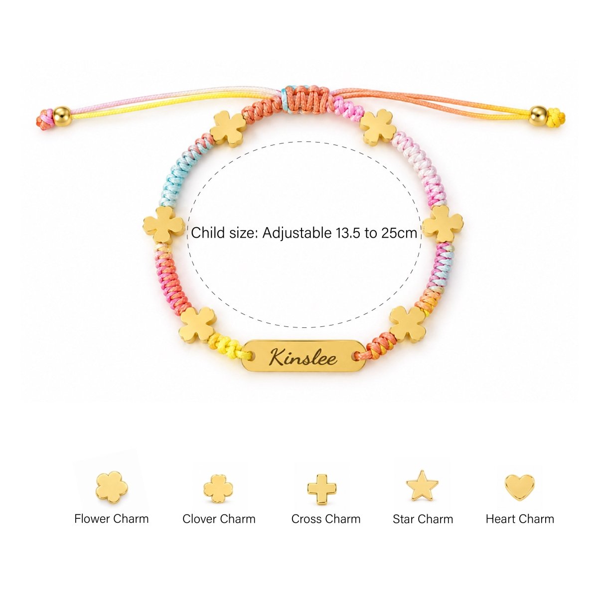 Customized Name Anklet with Colorful Braided Cord & Charm - Glaxias