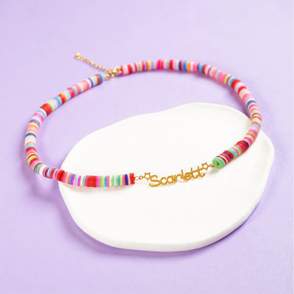 Customized Name Children's Colored Clay Necklace - Glaxias