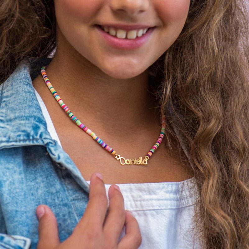 Customized Name Children's Colored Clay Necklace - Glaxias