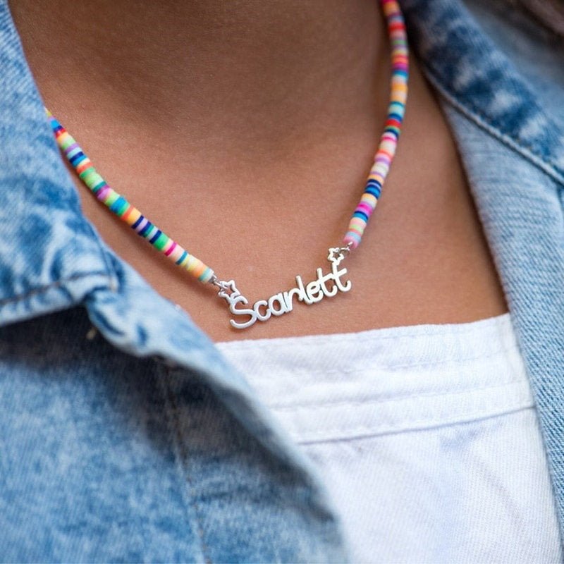 Customized Name Children's Colored Clay Necklace - Glaxias