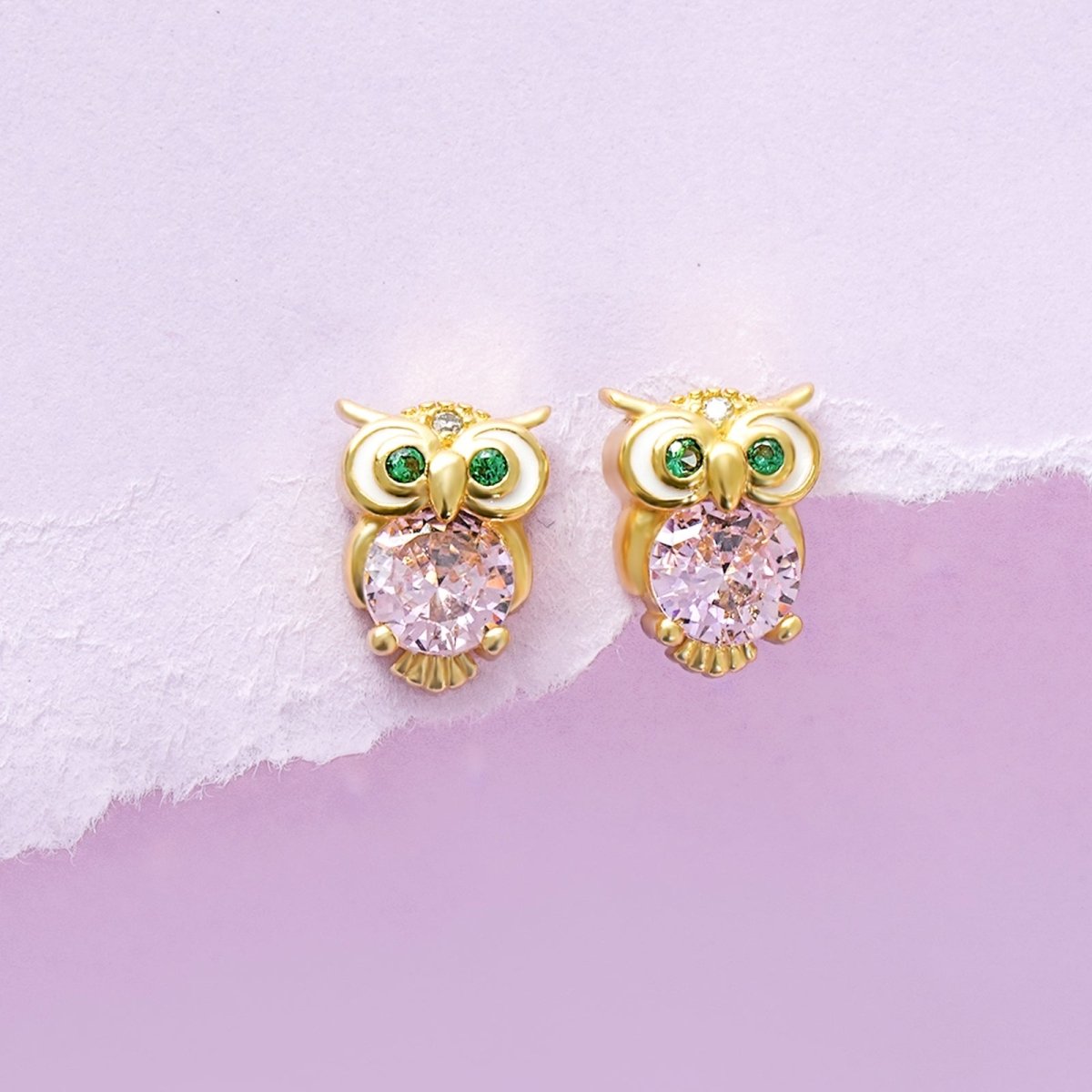 Cute Owl CZ Girls Stud Earrings - Glaxias