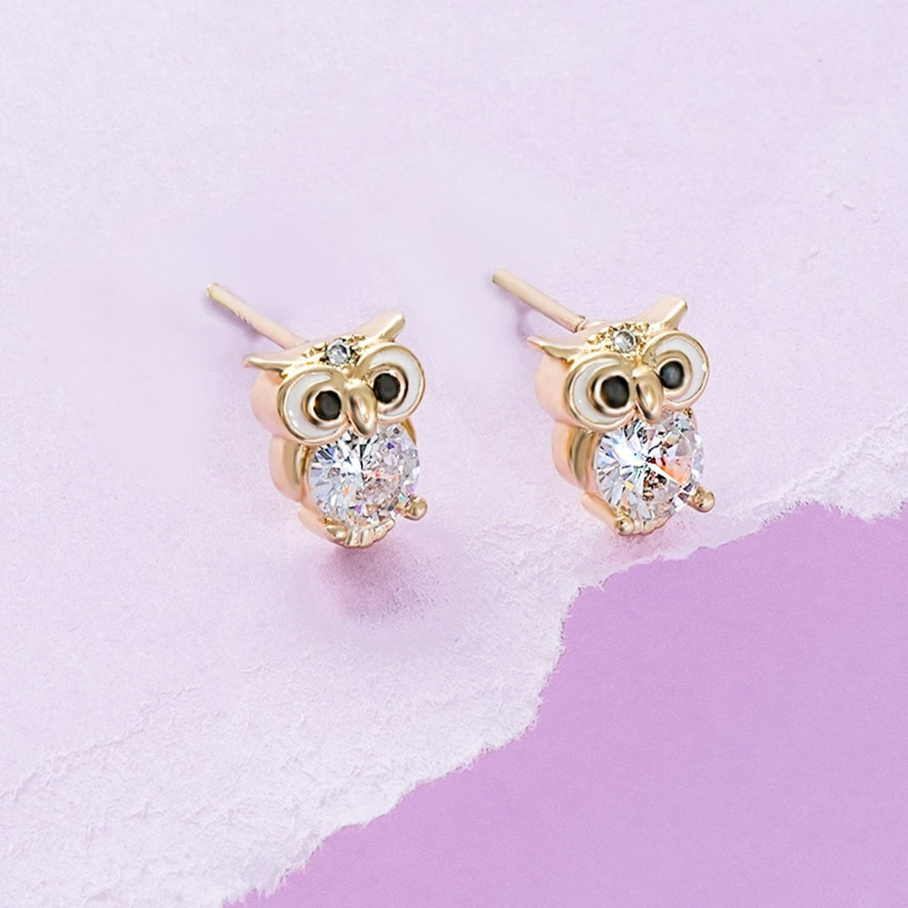 Cute Owl CZ Girls Stud Earrings - Glaxias