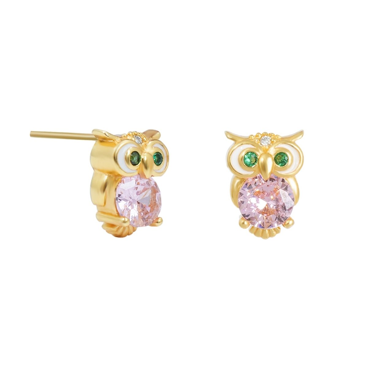 Cute Owl CZ Girls Stud Earrings - Glaxias