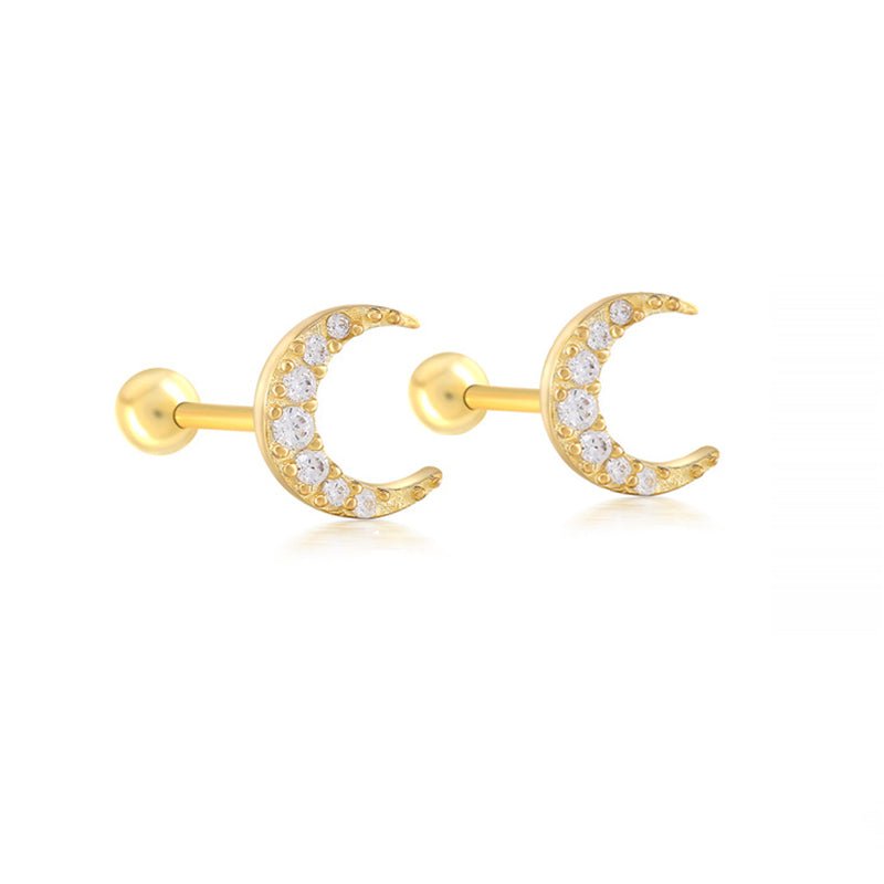 CZ Crescent Moon Girls Stud Earrings - Glaxias