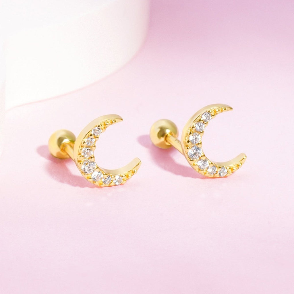 CZ Crescent Moon Girls Stud Earrings - Glaxias