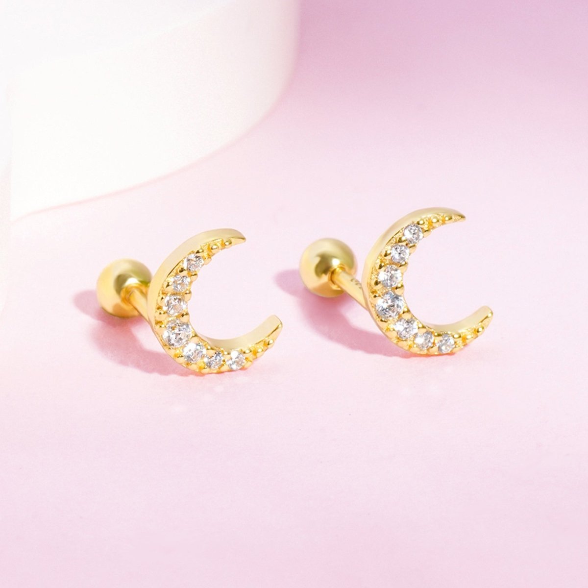 CZ Crescent Moon Girls Stud Earrings - Glaxias
