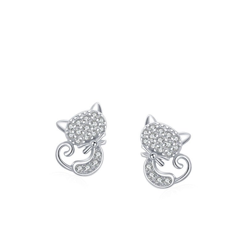 CZ Shiny Cat Girls Stud Earrings - Glaxias