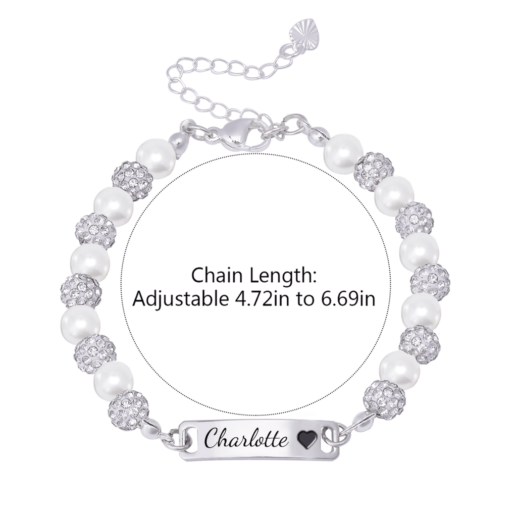 CZ Silver Personalized Baby Name Pearl Bracelet - Glaxias