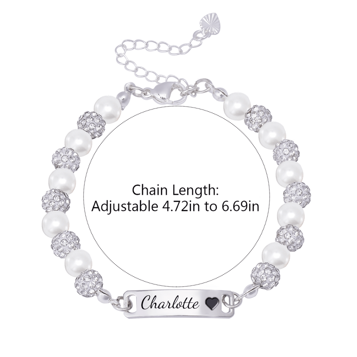 CZ Silver Personalized Baby Name Pearl Bracelet - Glaxias