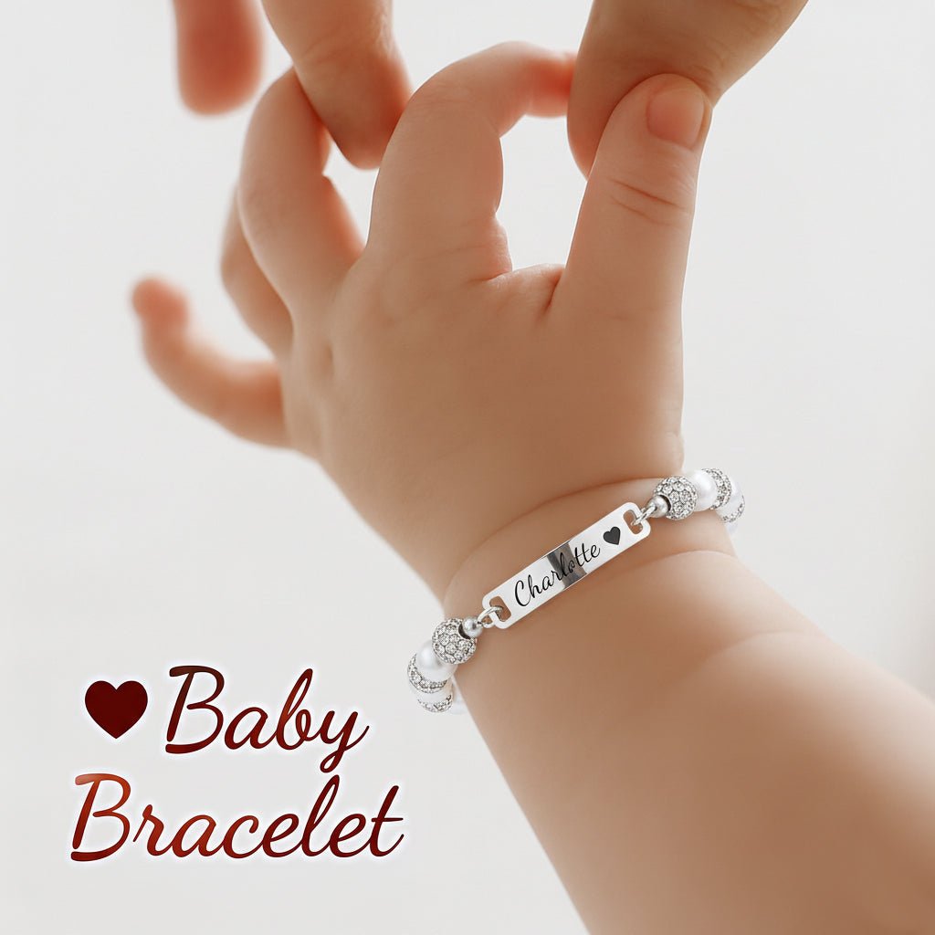 CZ Silver Personalized Baby Name Pearl Bracelet - Glaxias