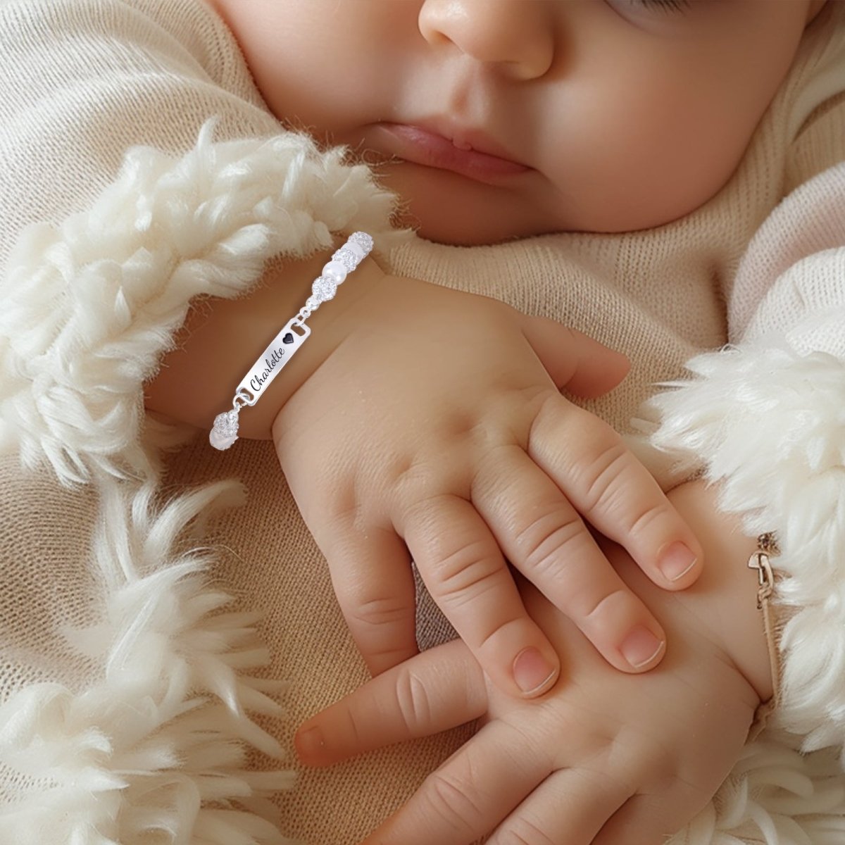 CZ Silver Personalized Baby Name Pearl Bracelet - Glaxias