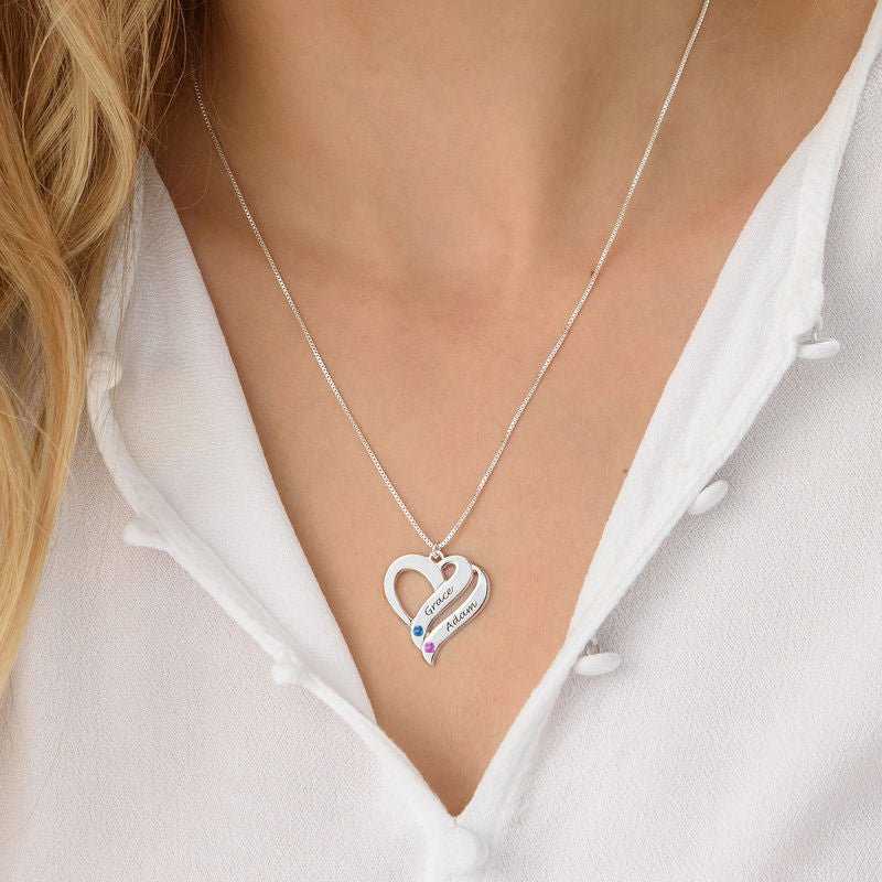 Double Heart Personalized Name and Birthstone Necklace - Glaxias