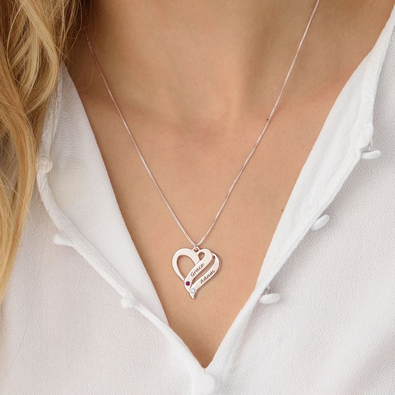 Double Heart Personalized Name and Birthstone Necklace - Glaxias