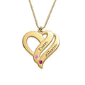 Double Heart Personalized Name and Birthstone Necklace - Glaxias