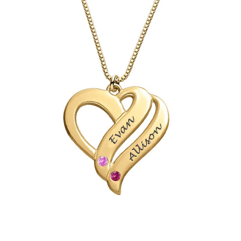 Double Heart Personalized Name and Birthstone Necklace - Glaxias