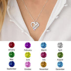 Double Heart Personalized Name and Birthstone Necklace - Glaxias