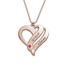 Double Heart Personalized Name and Birthstone Necklace - Glaxias