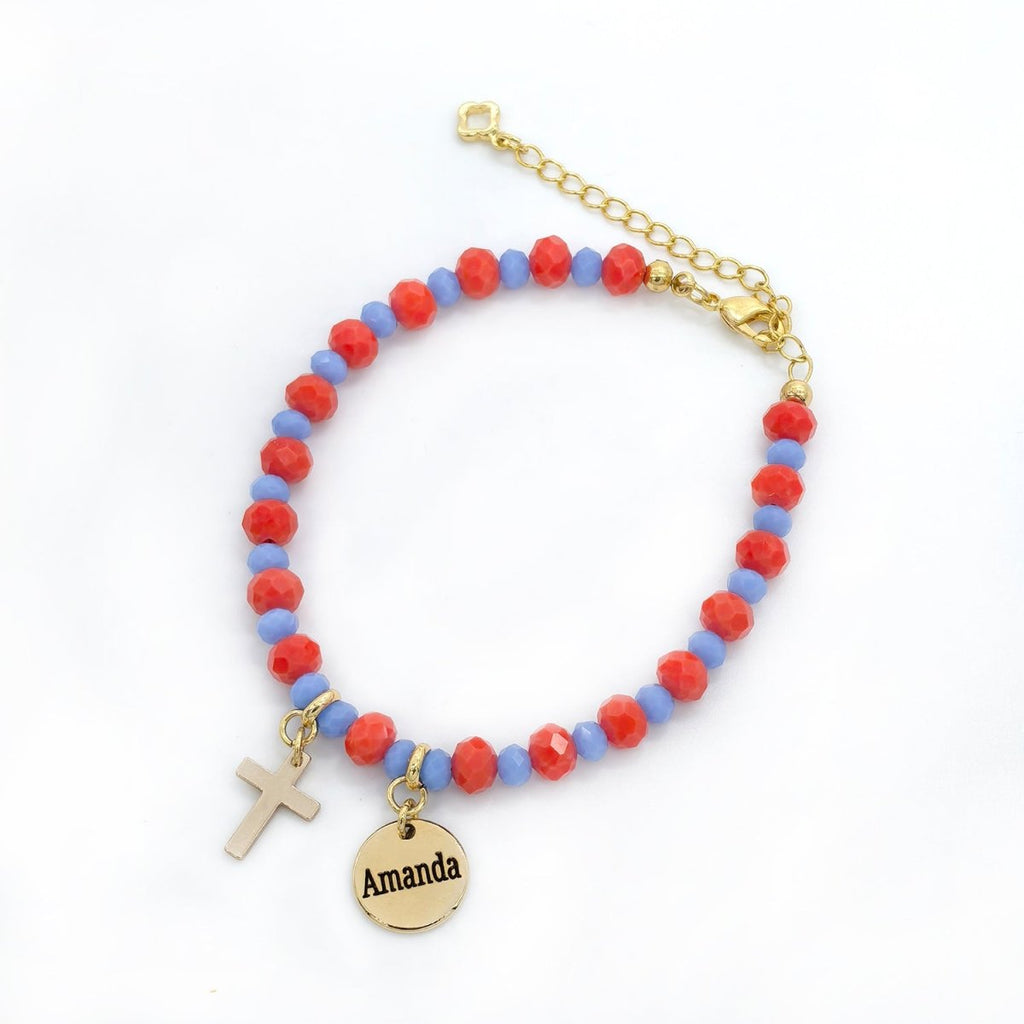 Engravable Cross Charm Children's Christmas Bracelet - Glaxias