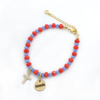 Engravable Cross Charm Children's Christmas Bracelet - Glaxias