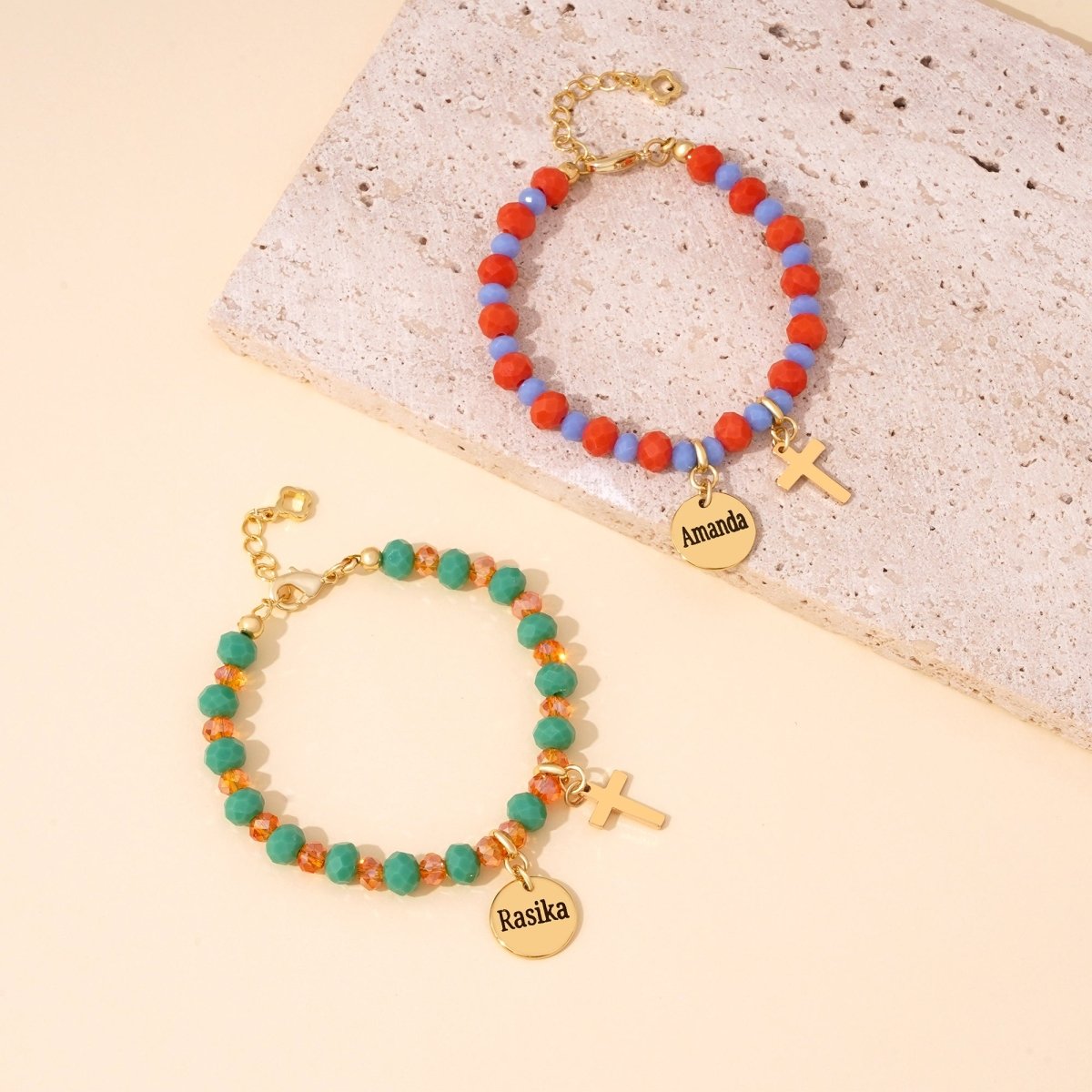 Engravable Cross Charm Children's Christmas Bracelet - Glaxias