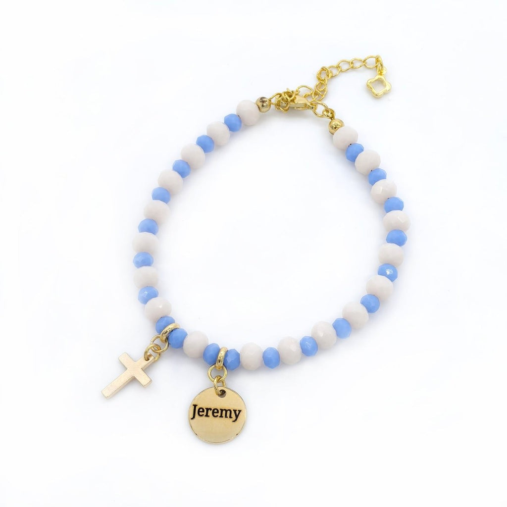 Engravable Cross Charm Children's Christmas Bracelet - Glaxias