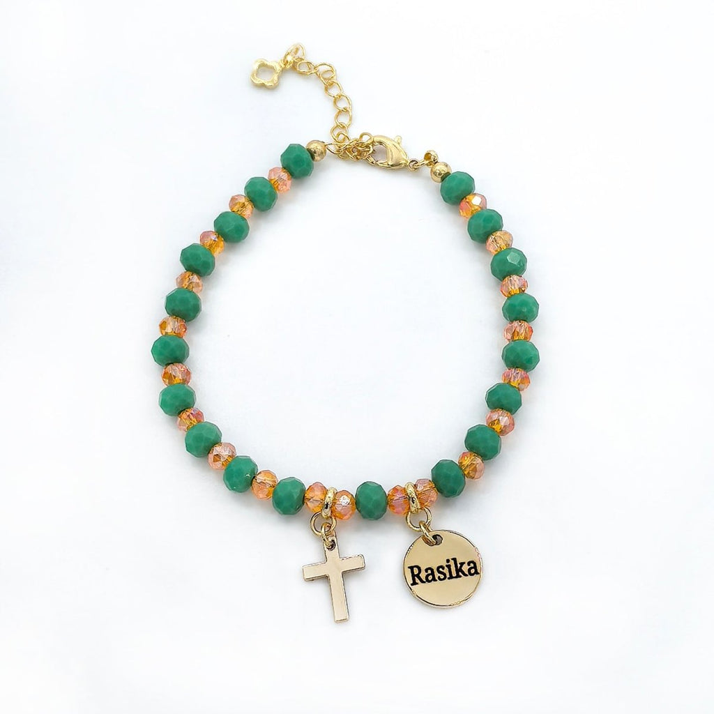 Engravable Cross Charm Children's Christmas Bracelet - Glaxias