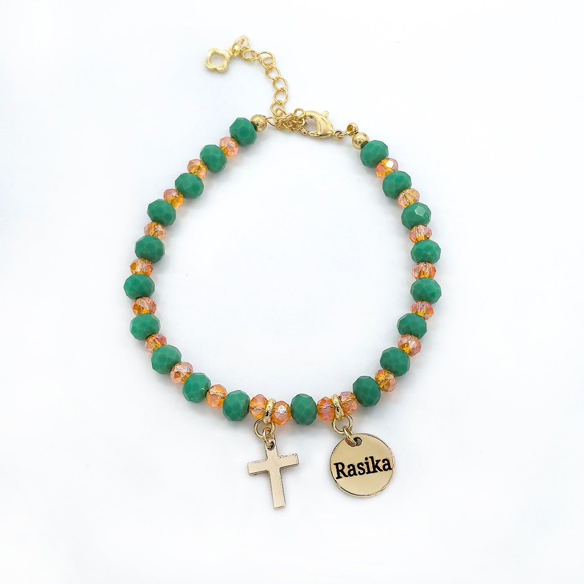 Engravable Cross Charm Children's Christmas Bracelet - Glaxias