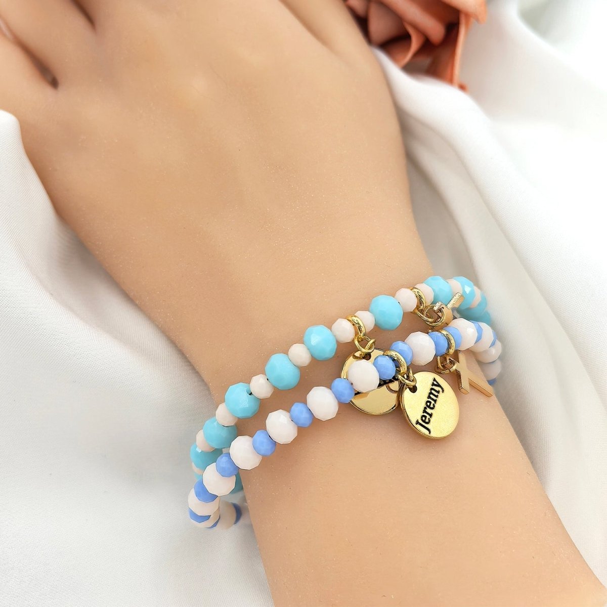 Engravable Cross Charm Children's Christmas Bracelet - Glaxias