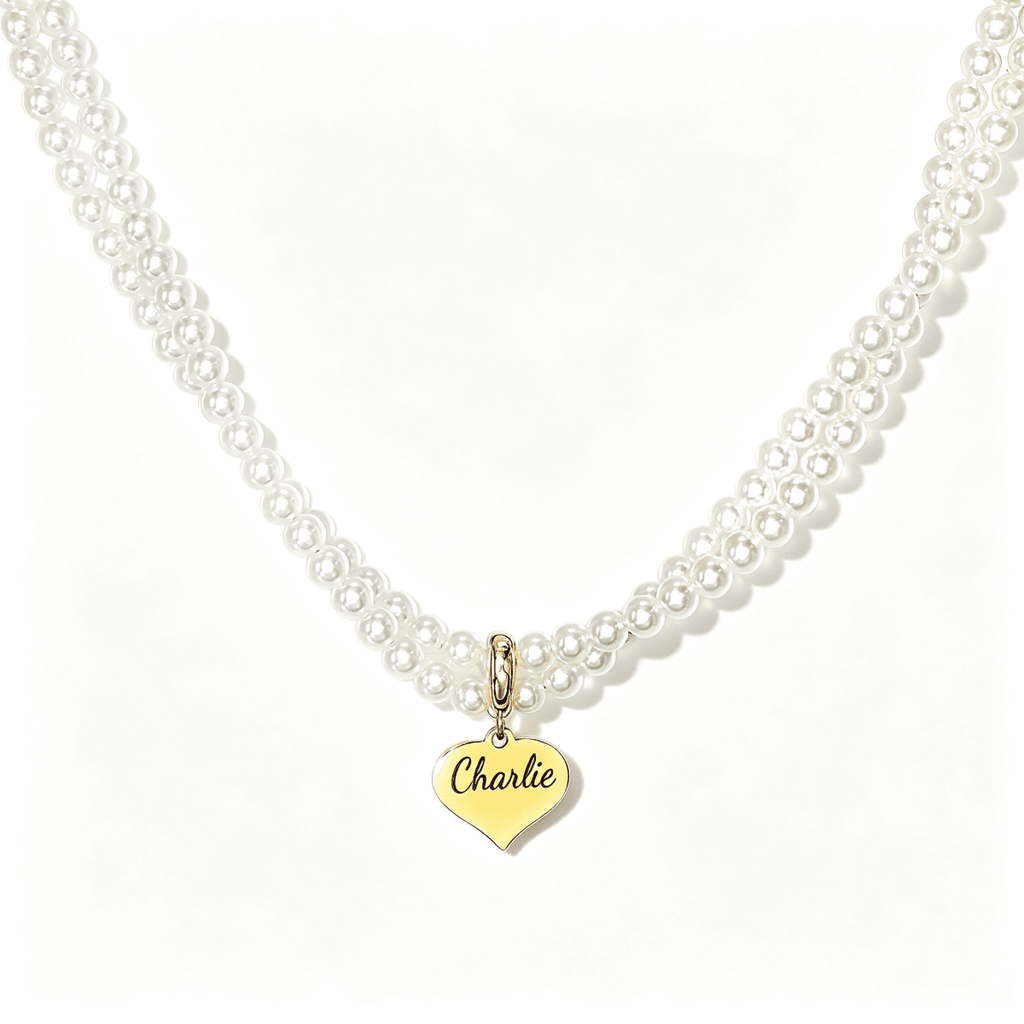 Engravable Double Strand Pearl Necklace for Girls - Glaxias
