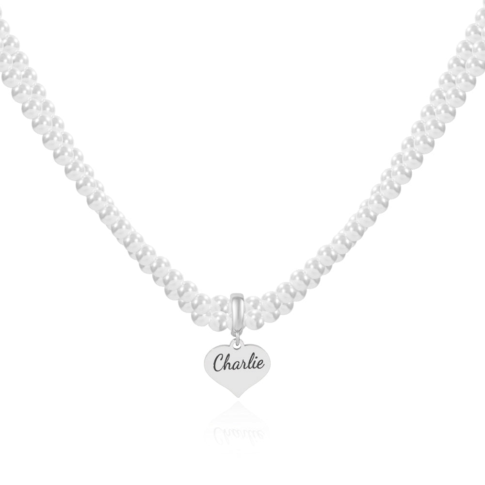 Engravable Double Strand Pearl Necklace for Girls - Glaxias