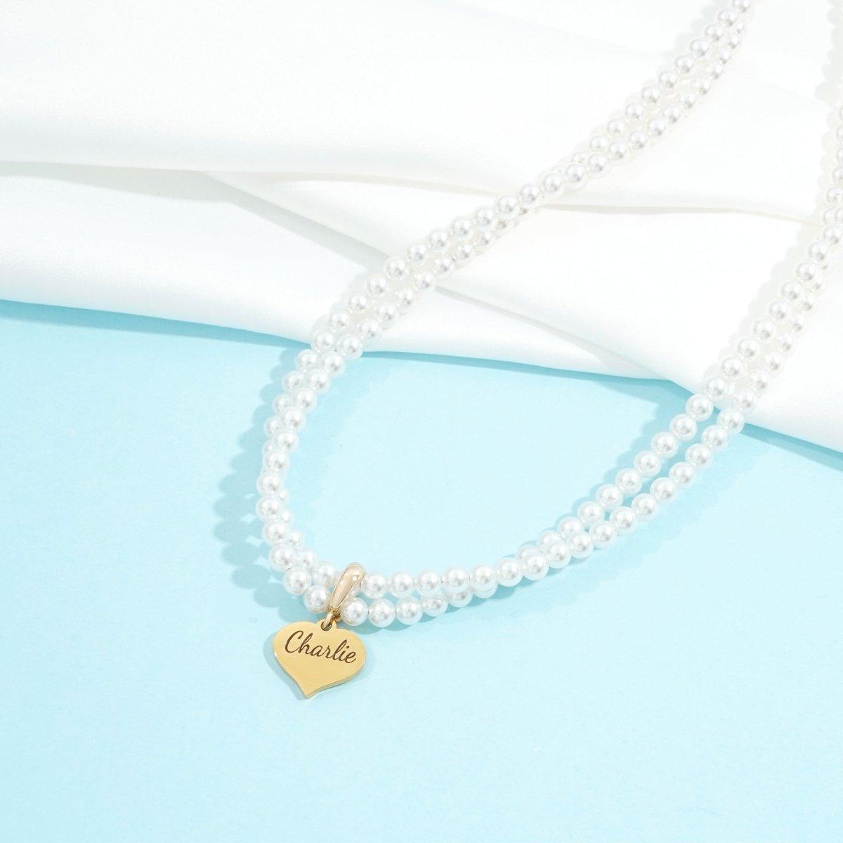 Engravable Double Strand Pearl Necklace for Girls - Glaxias