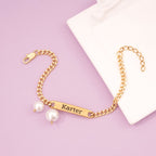 Engravable Name Children¡®s Bracelet with Two Pearl Charms - Glaxias