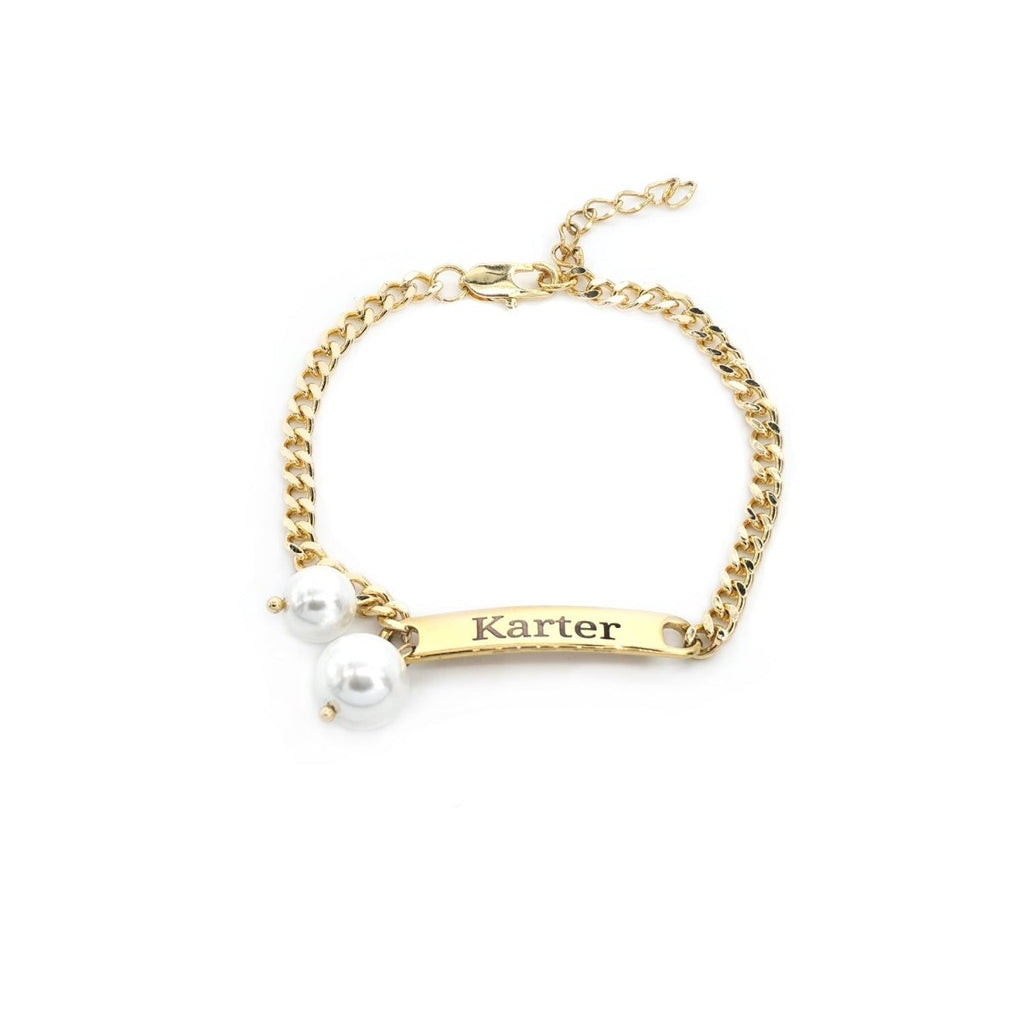 Engravable Name Children¡®s Bracelet with Two Pearl Charms - Glaxias