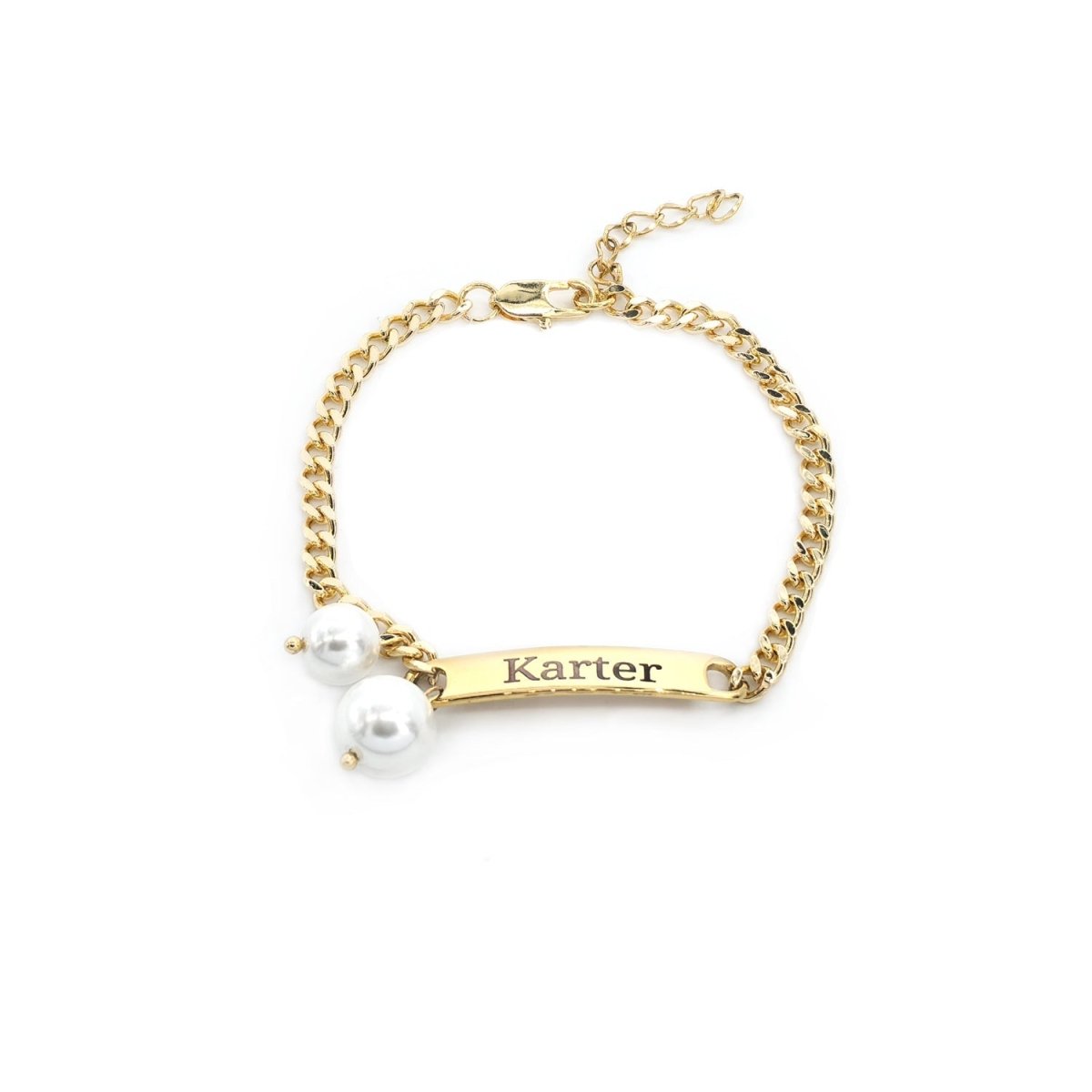 Engravable Name Children¡®s Bracelet with Two Pearl Charms - Glaxias