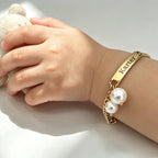 Engravable Name Children's Bracelet with Two Pearl Charms - Glaxias