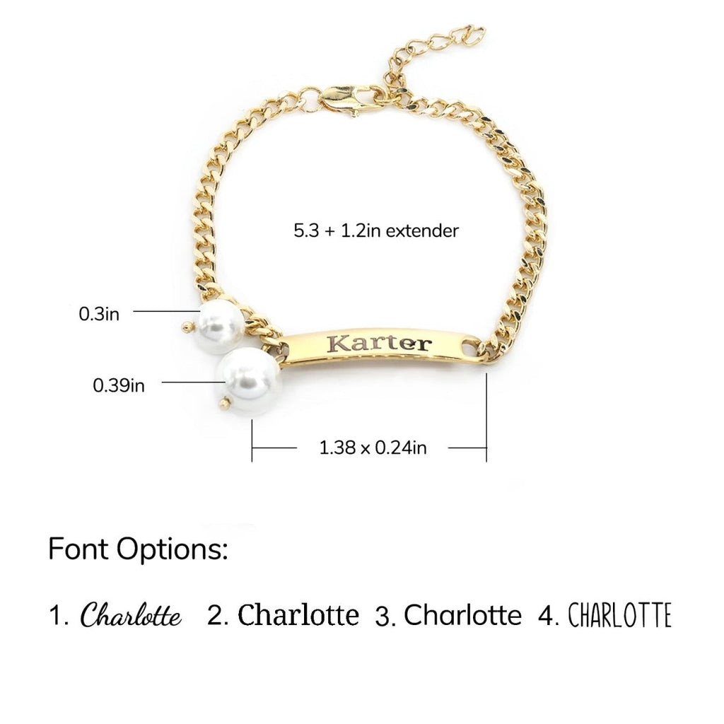 Engravable Name Children¡®s Bracelet with Two Pearl Charms - Glaxias