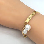 Engravable Name Children¡®s Bracelet with Two Pearl Charms - Glaxias