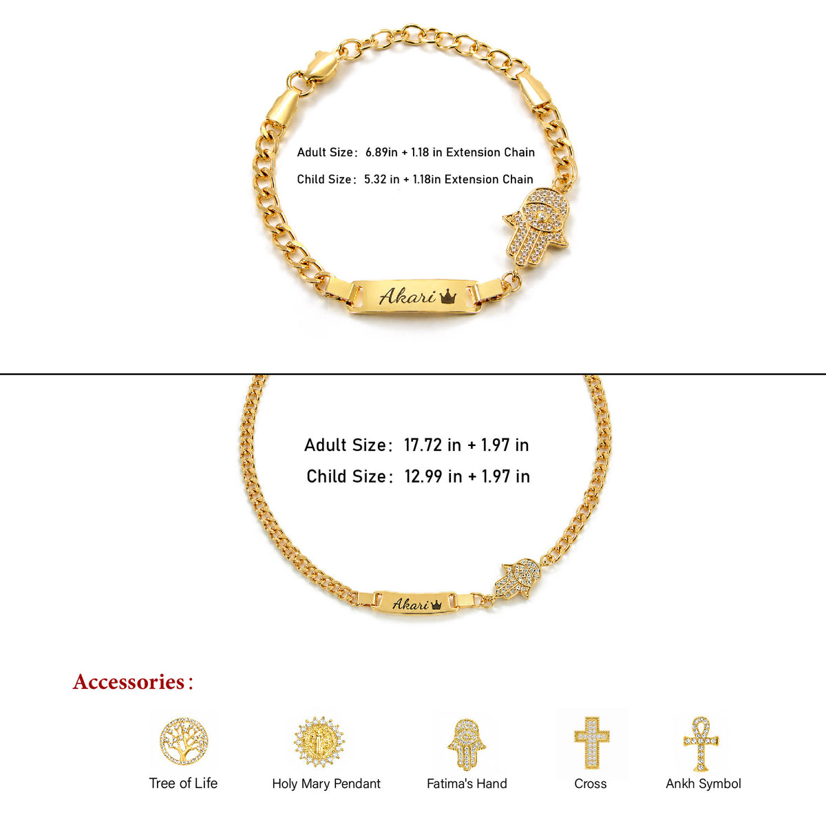 Personalized Kids Symbol Cuban Link Name Bracelet, Necklace or Set